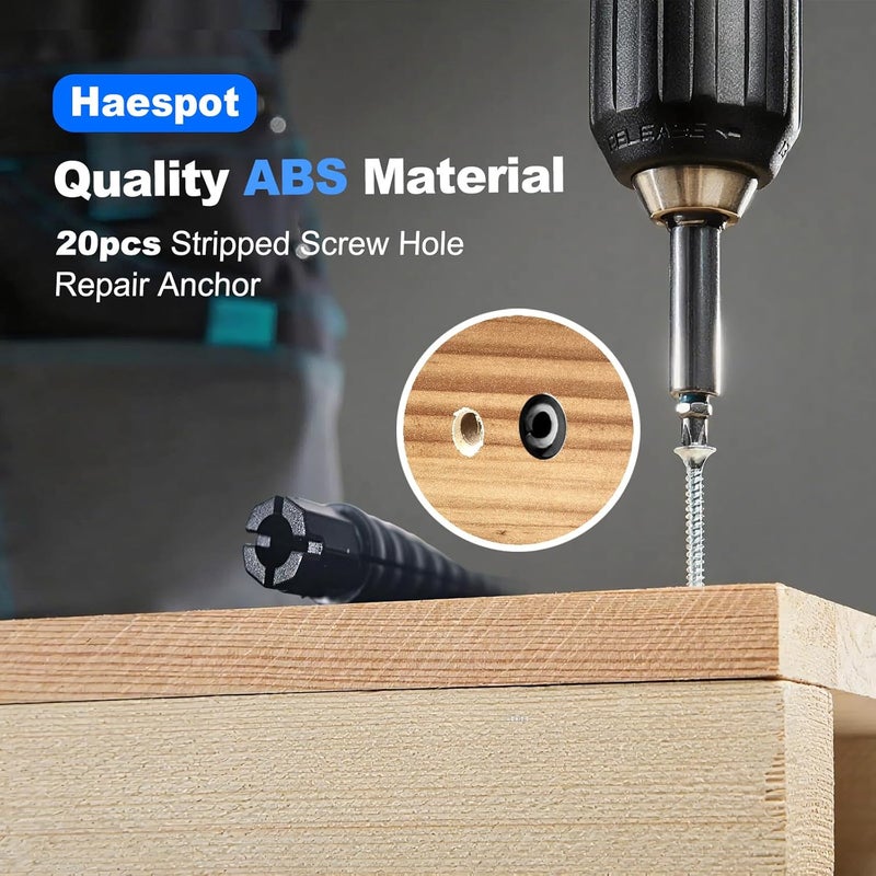 Haespot Black 12PCS Stripped Screw Hole Repair Anchor, Door Hinge Screw Hole Filler, Multi Use Wall Anchors, Fits Wood Screws Sizes #2 to #16 - Image 4